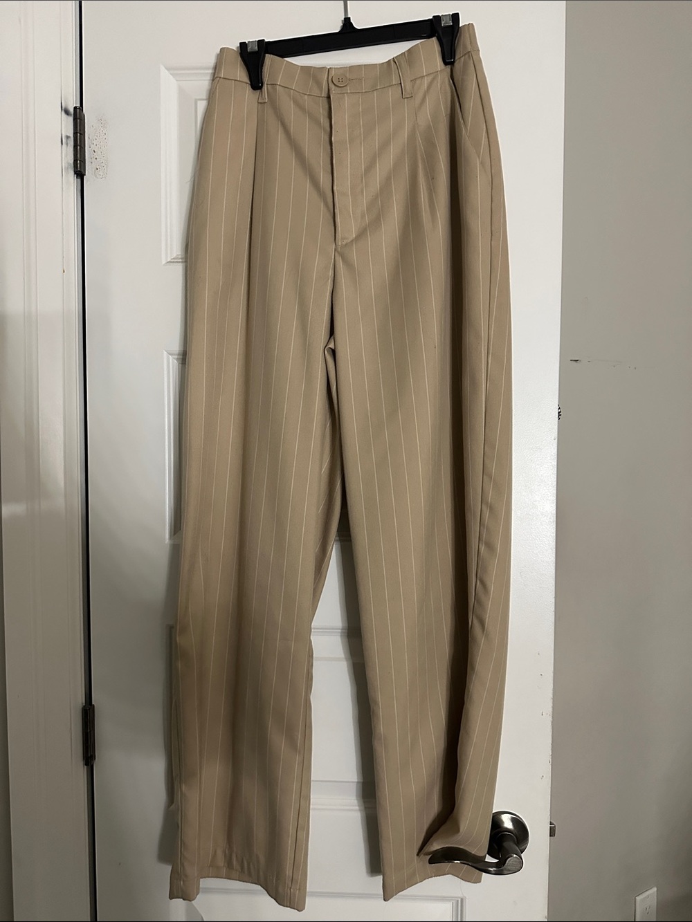 H&M Tan Pinstripe Wide-Leg Trousers